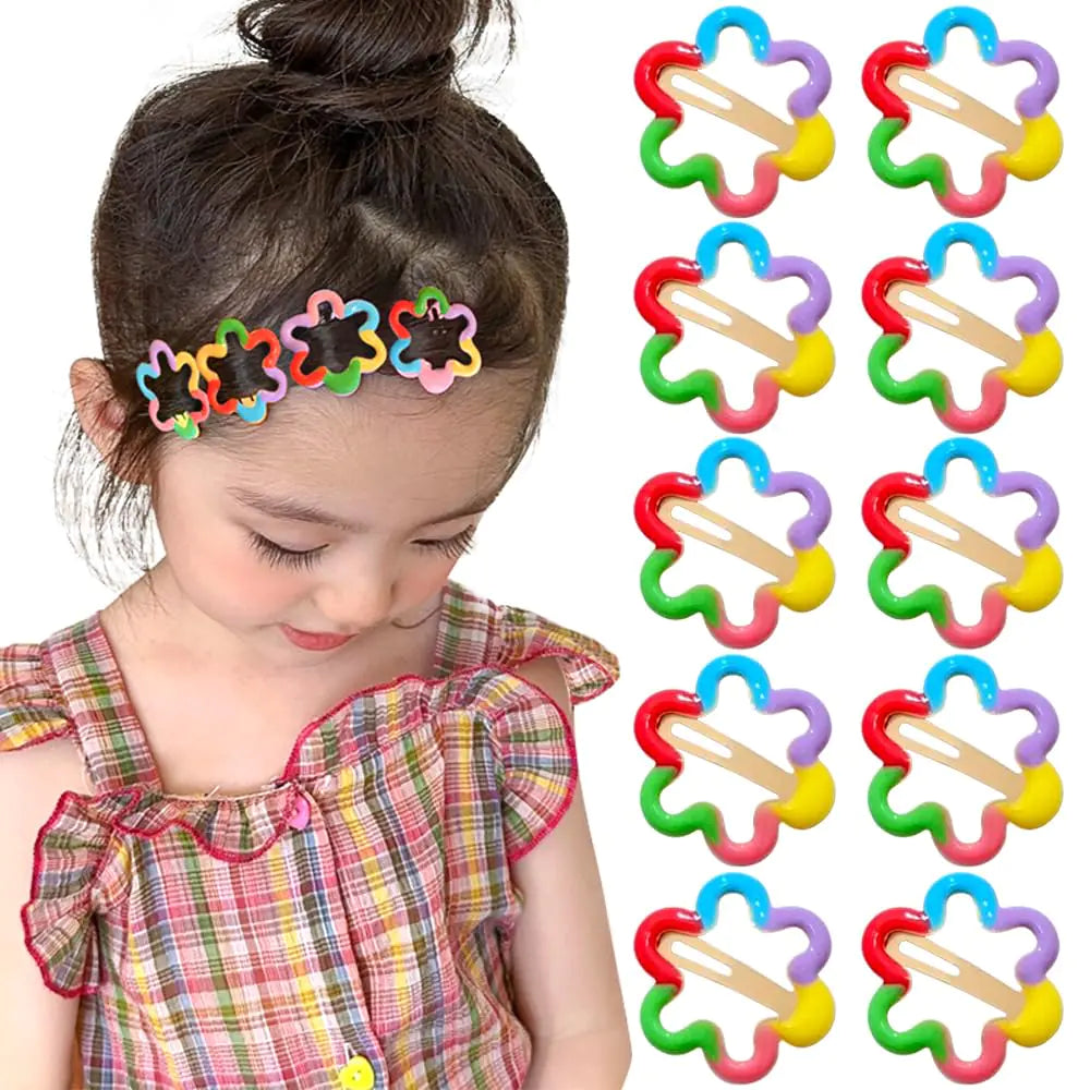 10PCS Rainbow Flower Snap Hair Clips Toddler Hair Clips for Girls Candy Color Hair Pins Cute Hair Clips Non Slip Hair Barrettes Colorful Metal Hair Clip Hair Accessories for Kids Baby Teens Women