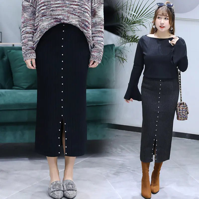 Knit Bodycon Skirt, Plus Size Dress, Split Long Skirt - BACKUPMYFILESNOW