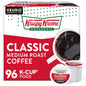 Krispy Kreme Classic single-serve Keurig K-Cup pods, medium roast coffee, 32-count pack, with Krispy Kreme branding on the packaging.