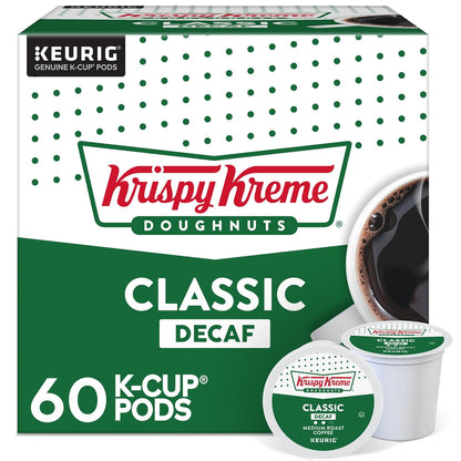 Krispy Kreme Classic single-serve Keurig K-Cup pods, medium roast coffee, 32-count pack for Keurig coffee makers.