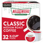 Krispy Kreme Classic single-serve Keurig K-Cup pods, medium roast coffee, 32-count pack with six boxes, ideal for coffee lovers.