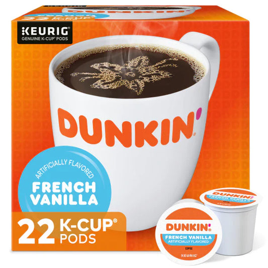 KupofK Coffee Dunkin Donuts French Vanilla K-cups, 10 count, rich vanilla flavor, compatible with Keurig brewers