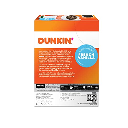 KupofK Coffee Dunkin Donuts French Vanilla K-cups for Keurig, 10-pack, rich vanilla flavor and convenient single-serve coffee pods