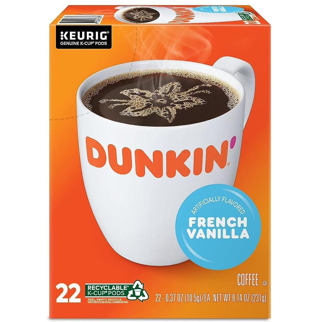 KupofK Coffee Dunkin Donuts French Vanilla K-cups, 10-pack, aromatic coffee pods for Keurig brewing machine.