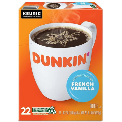 KupofK Coffee Dunkin Donuts French Vanilla K-cups, 10-pack, aromatic coffee pods for Keurig brewing machine.
