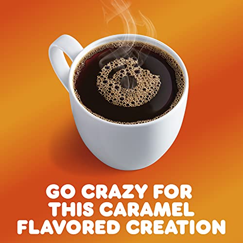 KupofK Coffee Dunkin Caramel Me Crazy K-cups for Keurig, 22-count box of caramel-flavored coffee pods.