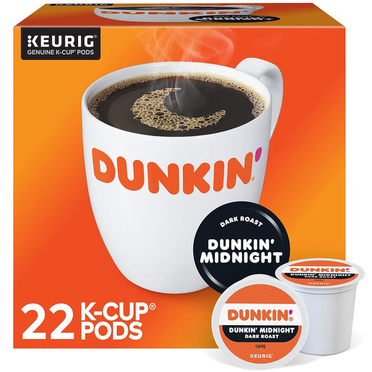 KupofK Coffee Dunkin Midnight Keurig K-cups, 22-pack, single serve coffee pods for Keurig brewers.