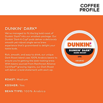 KupofK Coffee Dunkin Midnight Keurig K-cups, 22-pack, single-serve coffee pods for Keurig brewers.