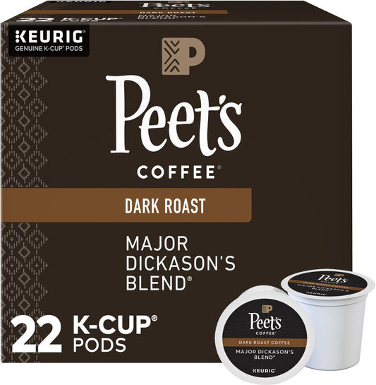 KupofK Coffee Peet's Major Dickason's Blend K-Cups for Keurig, rich coffee pods in a box of 22.