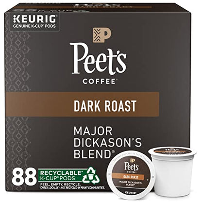 KupofK Coffee Peet's Major Dickason's Blend K-Cups for Keurig, rich dark roast coffee capsules in a 22-count box.