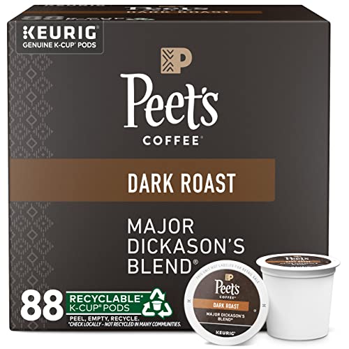 KupofK Coffee Peet's Major Dickason's Blend K-Cups for Keurig, rich dark roast coffee capsules in a 22-count box.