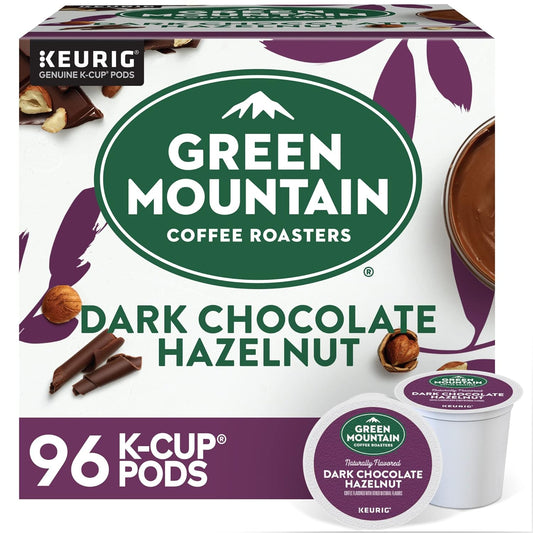 Green Mountain Dark Chocolate Hazelnut coffee capsules by KupofK Coffee, with rich dark chocolate and hazelnut flavor.