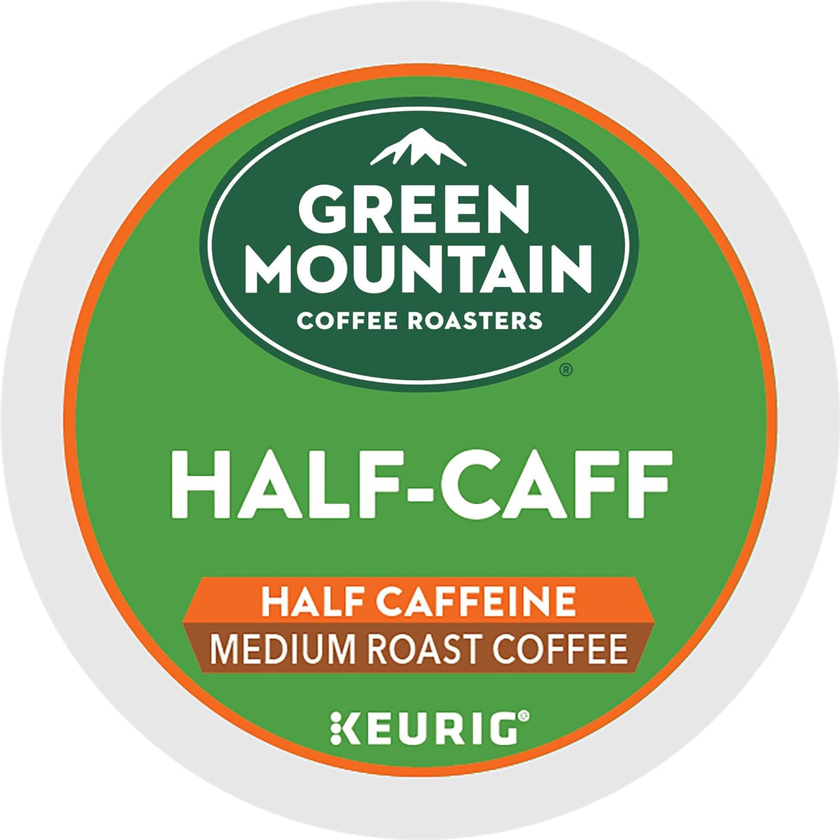 Green Mountain Half Calf K-cups by KupofK Coffee, single-serve coffee pods in a box, ideal for half-calf brew.