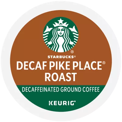 KupofK Coffee Starbucks Decaf Pike Place coffee box with 24 single-serve capsules, featuring the iconic Pike Place roast branding.