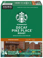 KupofK Coffee Starbucks Decaf Pike Place coffee packets, 24-count, with branding and product packaging visible.