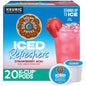 KupofK Coffee The Original Donut Shop Iced Refreshers Strawberry Acai flavor in a clear glass, showcasing the vibrant pink drink with ice.