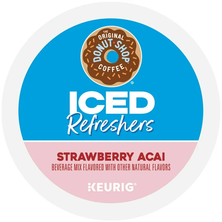 KupofK Coffee The Original Donut Shop Iced Refreshers Strawberry Acai flavored coffee drinks in a 10-count pack.