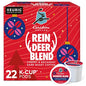 KupofK Coffee Reindeer Blend K-cups, coffee pods in a box, featuring festive packaging for Caribou Coffee Reindeer Blend.