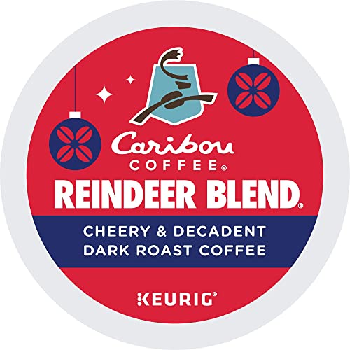 KupofK Coffee Reindeer Blend K-cups featuring rich Caribou Coffee flavor in a pack of 22 single-serve pods.