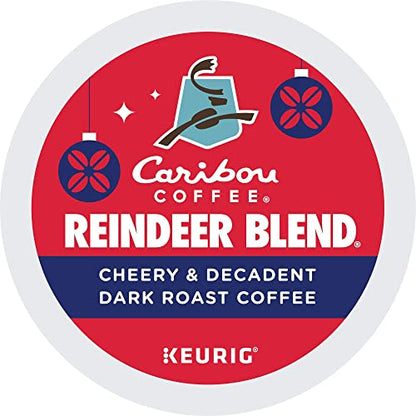 KupofK Coffee Reindeer Blend K-cups featuring rich Caribou Coffee flavor in a pack of 22 single-serve pods.