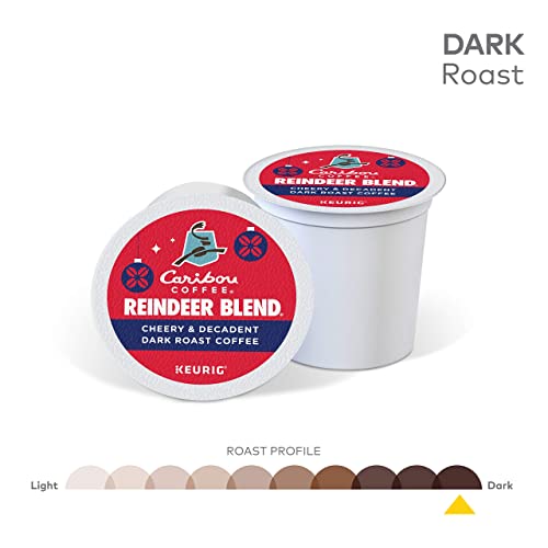 KupofK Coffee Reindeer Blend K-cups for coffee makers, featuring festive packaging and rich Caribou Coffee flavor.
