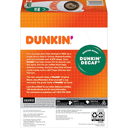 KupofK Coffee Dunkin Decaf Medium Roast K-cups for coffee brewing, 22 count, single-serve coffee pods