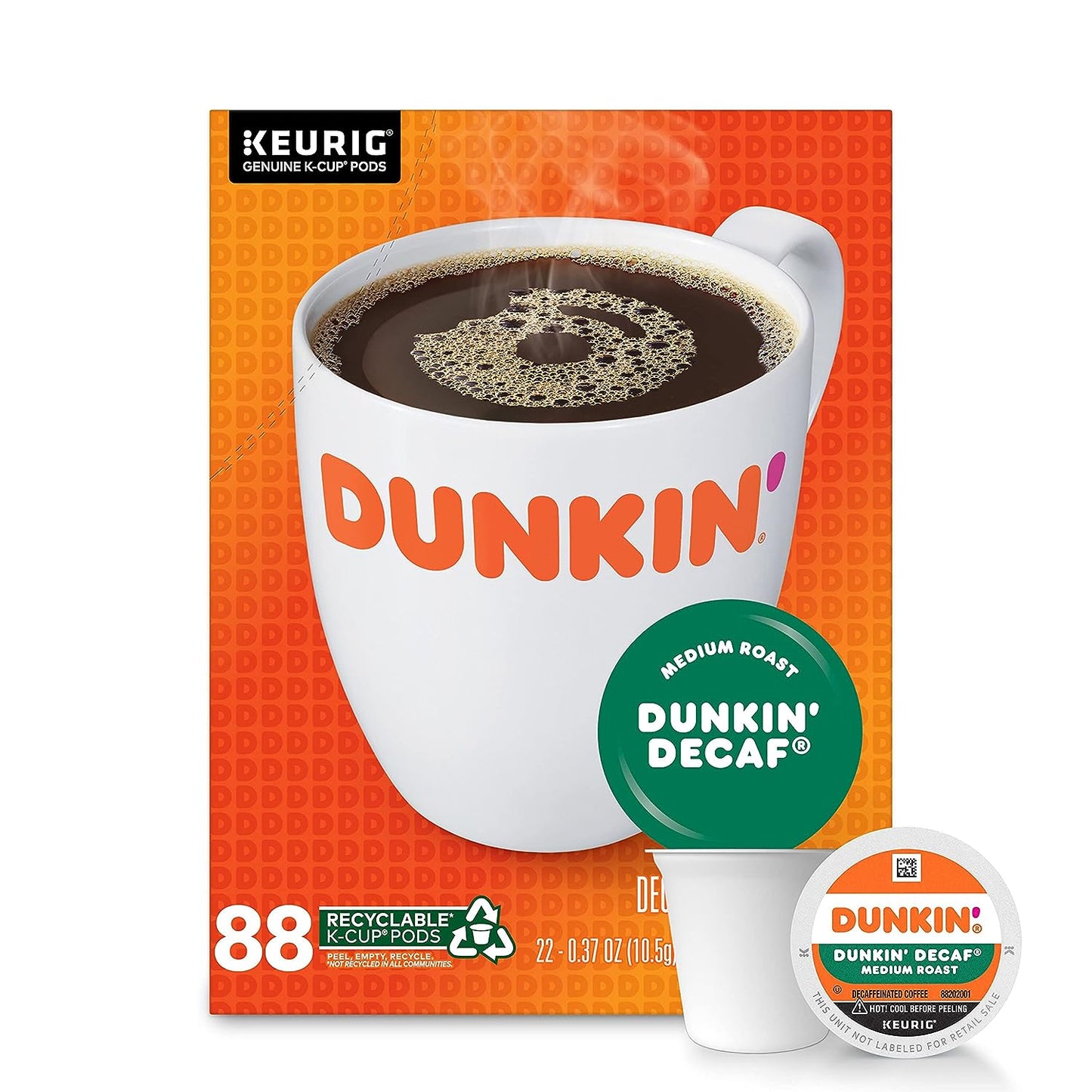 KupofK Coffee Dunkin Decaf Medium Roast K-cups for coffee brewing, single-serve cups in a pack of 22.