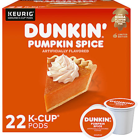 KupofK Coffee Dunkin Donuts Pumpkin Spice K-cups for coffee brewing, featuring seasonal pumpkin spice flavor and 22-pack.