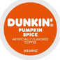 KupofK Coffee Dunkin Donuts Pumpkin Spice K-cups for coffee, featuring orange and brown packaging with pumpkin spice flavor branding.
