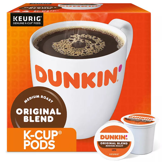 KupofK Coffee Dunkin Original Blend K-cups for coffee brewers, 22 count, featuring rich, smooth Dunkin' flavored coffee.