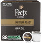 KupofK Coffee Peet's Brazil coffee K-cups in a box, showcasing 22 single-serve pods for rich, flavorful brewing