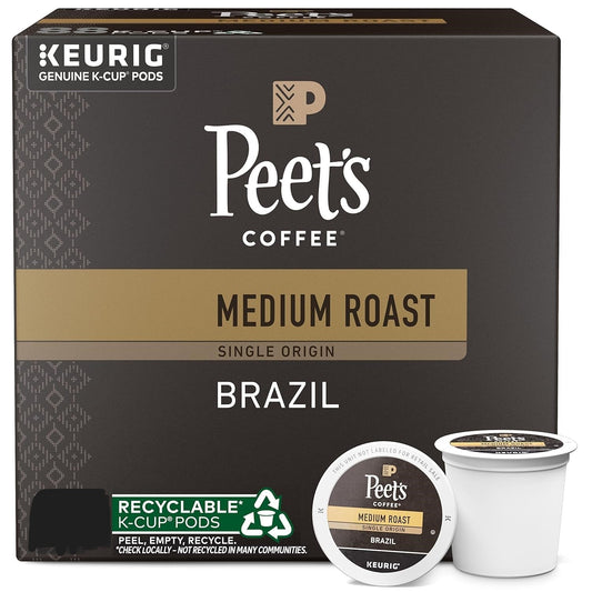 KupofK Coffee Brazil K-cups, single-serve coffee pods featuring rich, bold flavor from Peet's Coffee for Keurig brewers