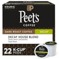 KupofK Coffee Peet's Decaf House Blend K-cups, single-serve coffee pods for Keurig machines, featuring decaffeinated rich coffee flavor.