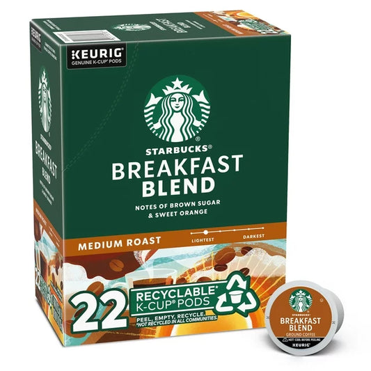 KupofK Coffee Starbucks Breakfast Blend K-cups, 22-count, single-serve coffee pods with rich, smooth flavor for breakfast.