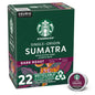 KupofK Coffee Starbucks Sumatra coffee pack with 22 single-serve capsules, featuring rich, dark roasted coffee beans.