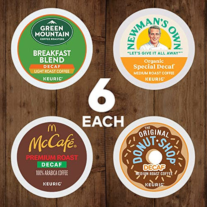 KupofK Coffee Keurig decaf coffee K-cups variety pack with 24 single-serve coffee pods for Keurig brewers.