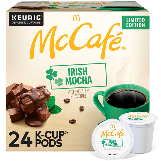 KupofK Coffee McCafe Irish Mocha Keurig K-cups for coffee brewing, featuring rich Irish mocha flavor in a convenient single-serve pack.