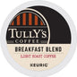 KupofK Coffee Tully's Breakfast Blend coffee K-cups in a box, featuring rich, aromatic coffee for a breakfast boost.