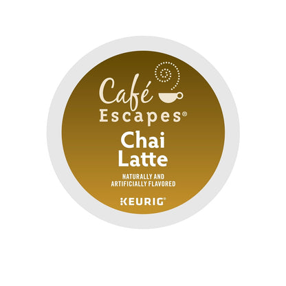 KupofK Coffee Café Escapes Chai Latte K-cups for coffee makers, 24-pack, aromatic chai flavor in individual coffee pods.