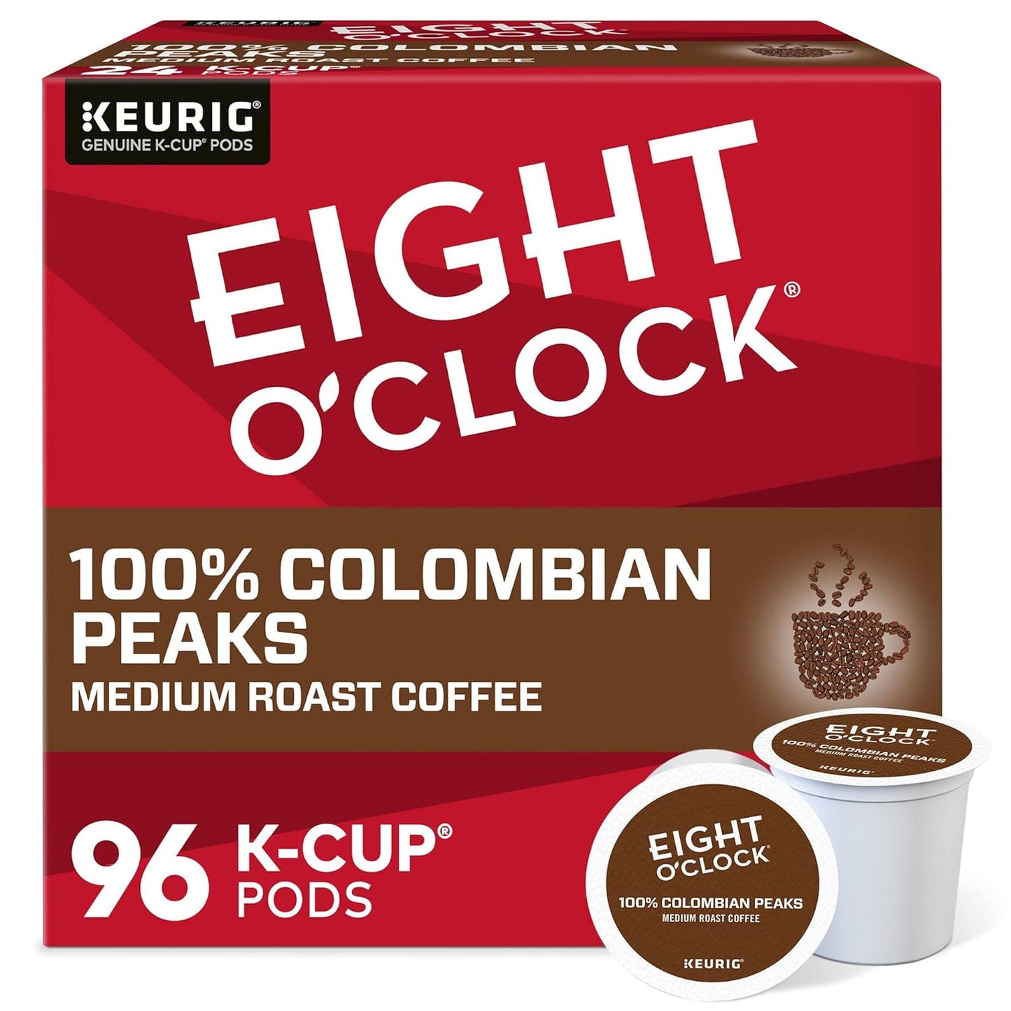 Eight O'Clock Coffee Colombian Peaks K-cups by KupofK Coffee, packed with aromatic Colombian coffee for Keurig brewers.