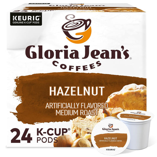 KupofK Coffee Gloria Jean's Hazelnut K-cups for coffee brewing, featuring rich hazelnut flavor in individual single-serve cups.