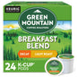 KupofK Coffee Green Mountain Breakfast Blend Decaf coffee bag with packaging showing the product name and branding.