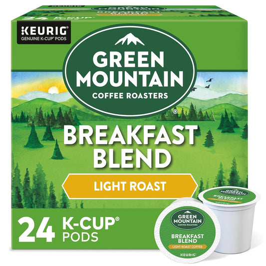 Green Mountain Breakfast Blend coffee Keurig K-cups by KupofK Coffee, 24 count, for single-serve coffee brewing.