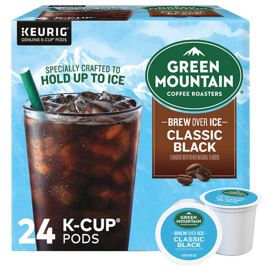 Green Mountain Brew Over Ice Classic Black K-cups by KupofK Coffee, single-serve coffee pods in a box.