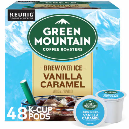 Green Mountain Brew Over Ice Vanilla Caramel K-cups by KupofK Coffee, coffee pods with vanilla and caramel flavor for iced coffee.
