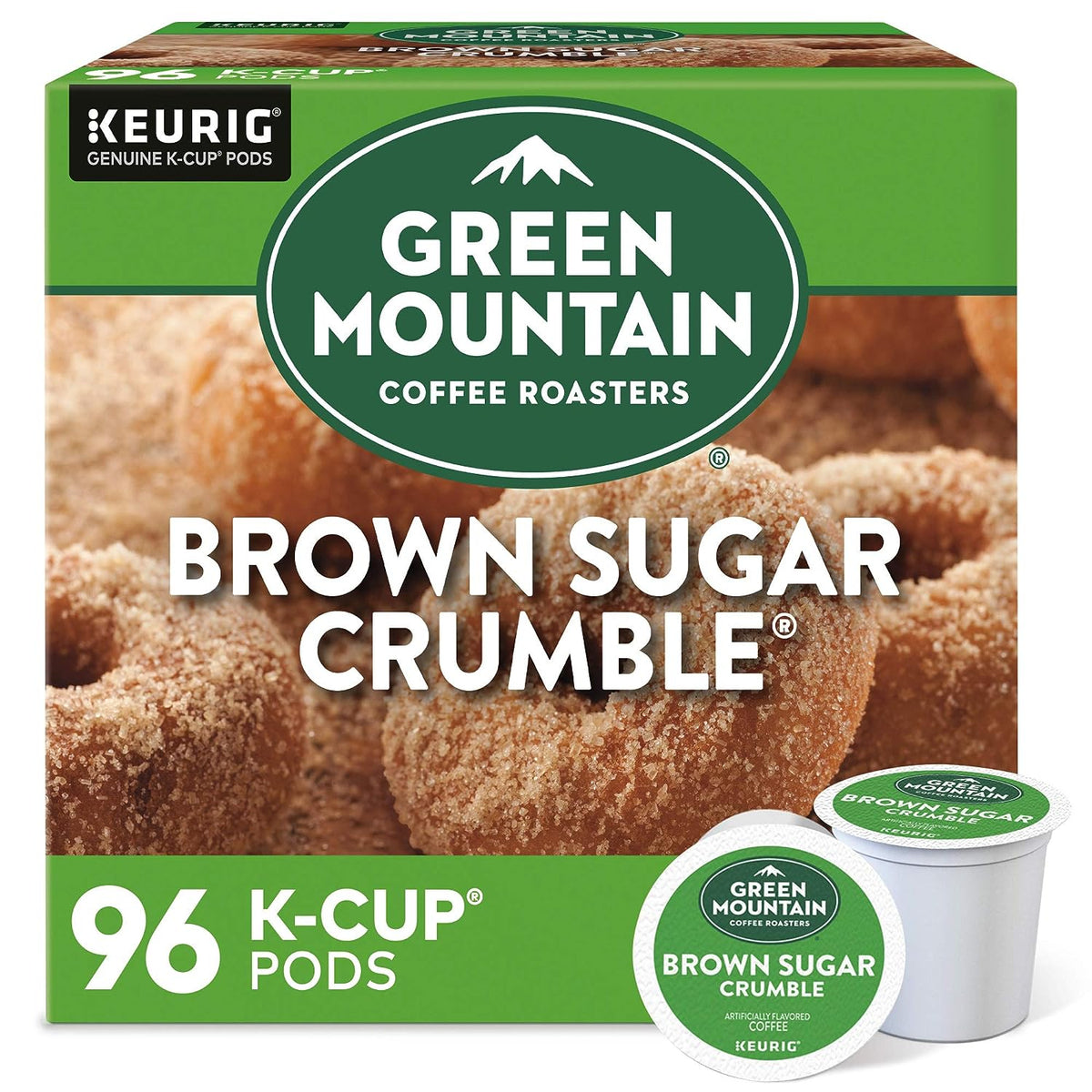 Green Mountain Brown Sugar Crumble K-cups by KupofK Coffee, single-serve coffee pods with brown sugar flavor for Keurig brewers.