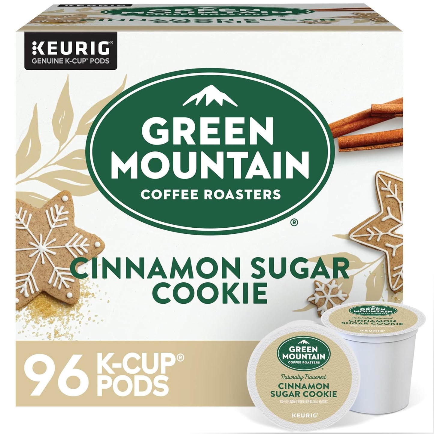 Green Mountain Cinnamon Sugar Cookie K-cups by KupofK Coffee, single-serve coffee cups in a 24-count box.
