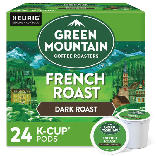 Green Mountain French Roast coffee Keurig K-cups by KupofK Coffee, dark roasted coffee pods for Keurig brewers.