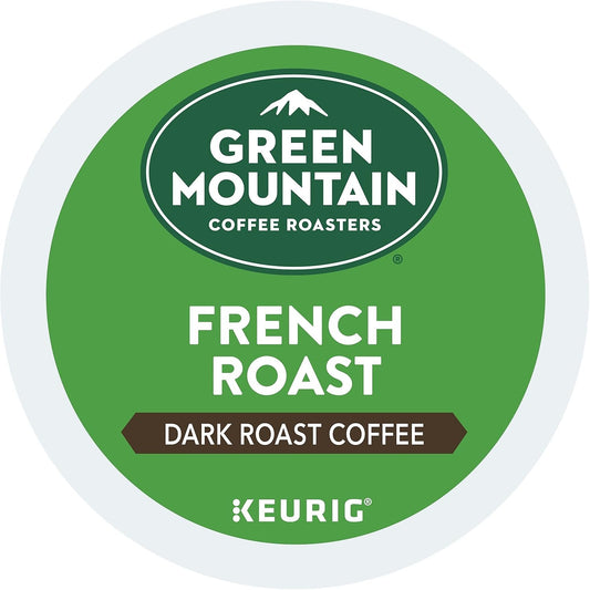 Green Mountain French Roast coffee Keurig K-cups by KupofK Coffee, 24-pack, featuring dark roasted coffee pods for brewing.