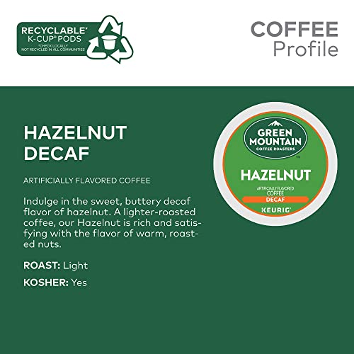 Green Mountain Hazelnut Decaf K-cups by KupofK Coffee, single-serve coffee cups with hazelnut flavor for Keurig machines.